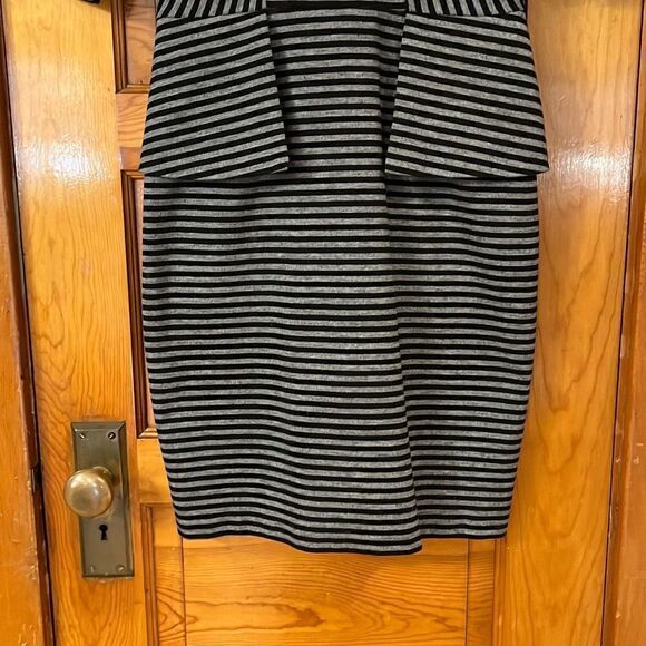 Gabby Skye Grey Black Stripes Half Sleeve Professional Dress 4 - Picture 3 of 9